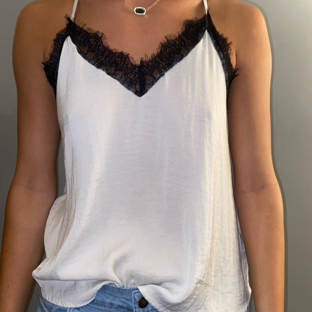 white with black mesh tank top size small